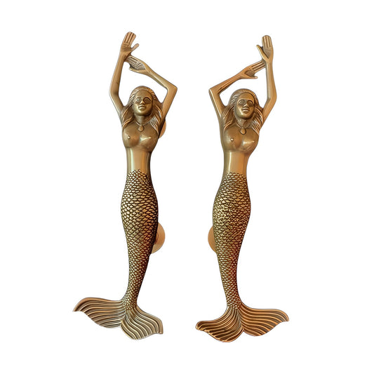 RARE 15.35" inches Pair Antique Mermaid Brass Door Pull, Barn Door Handle / Main Entry Door Handle With Express Shiping