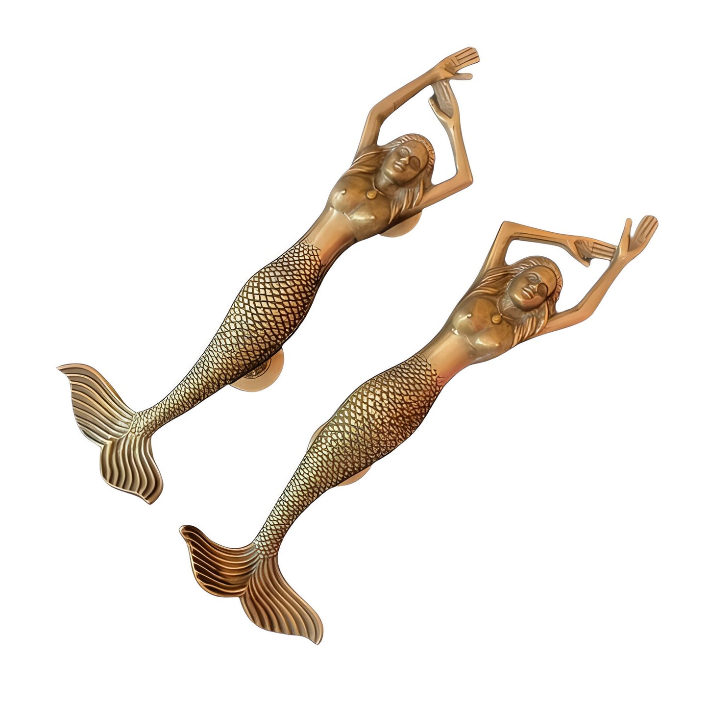 RARE 15.35" inches Pair Antique Mermaid Brass Door Pull, Barn Door Handle / Main Entry Door Handle With Express Shiping