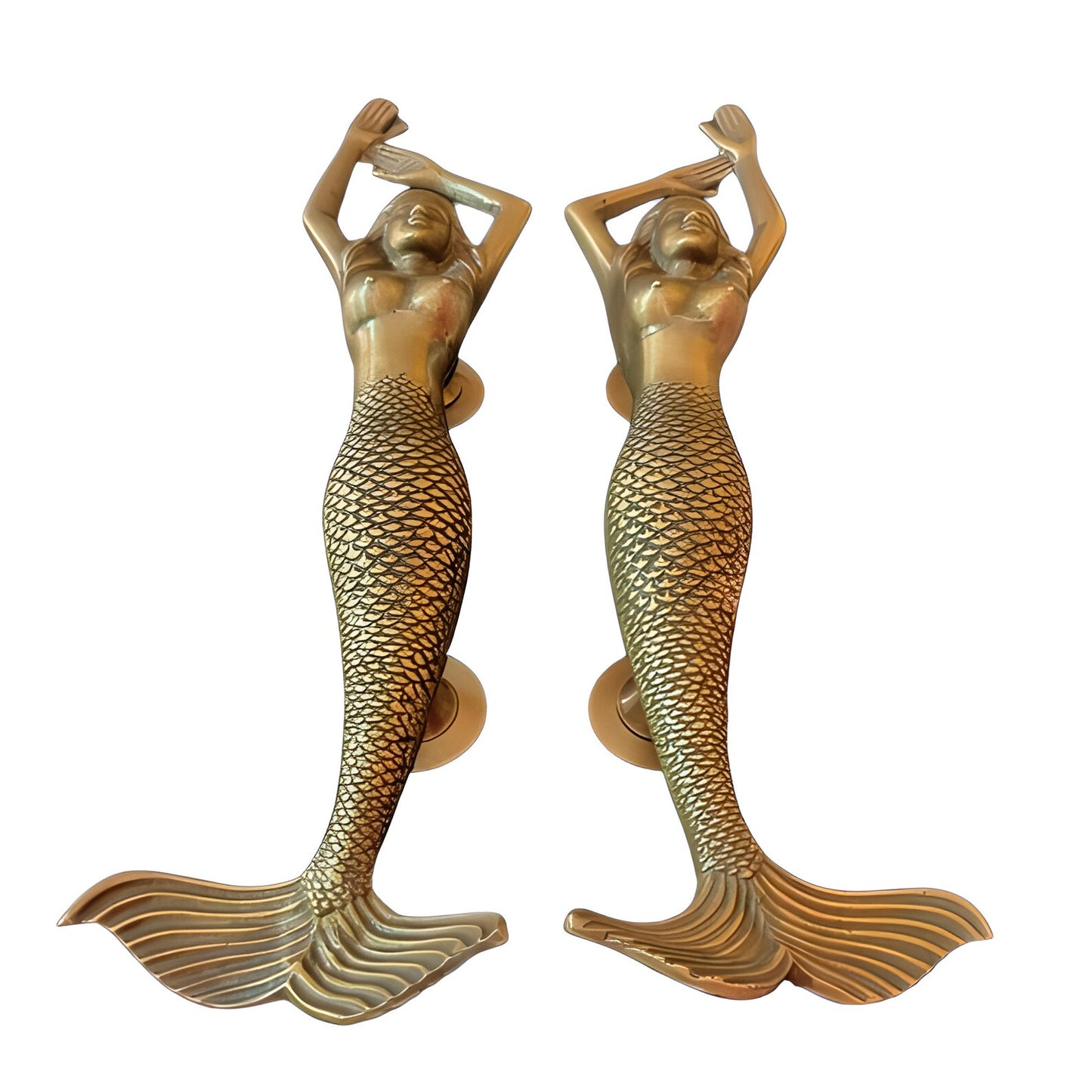 RARE 15.35" inches Pair Antique Mermaid Brass Door Pull, Barn Door Handle / Main Entry Door Handle With Express Shiping