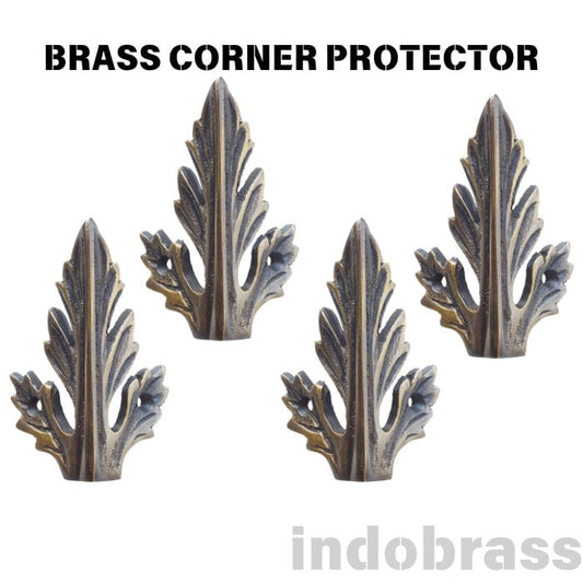 Set of Vintage Solid Brass Acanthus Leaf Corner Protector Decor Shelf Cabinet Hardware Home Decor