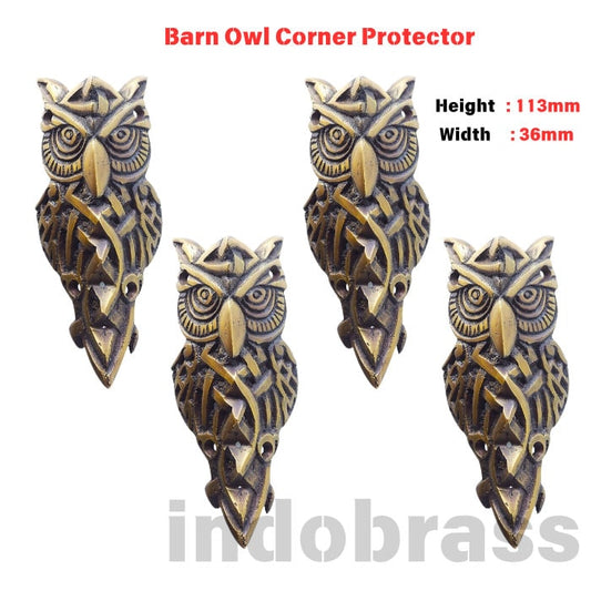 Set of Vintage Solid Brass Barn Owl Corner Protector Decor Shelf Cabinet Hardware Home Decor