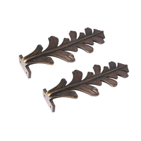 7.5" Inches Pair of 2 pcs Solid Brass Vintage Fern Leaf Corner Protector Decor Shelf Cabinet Hardware