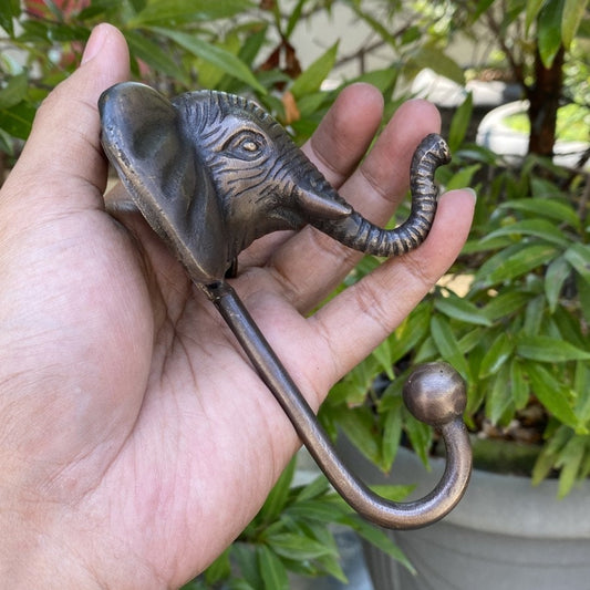 Lot of 2 pieces ANTIQUE ELEPHANT HOOK Hanger Solid Brass Vintage Hook Hat Coat Strong Wall Mount