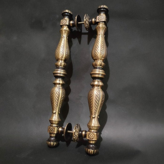 1 Pair 55cm Antique Leaf Main entry brass door handle / Brass door pull