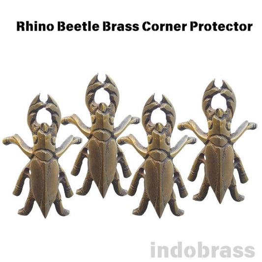 Set of Vintage Solid Brass Rhino Beetle Corner Protector Decor Shelf Cabinet Hardware Home Decor