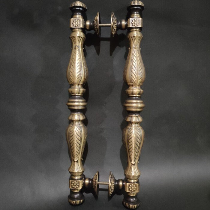 1 Pair 55cm Antique Leaf Main entry brass door handle / Brass door pull
