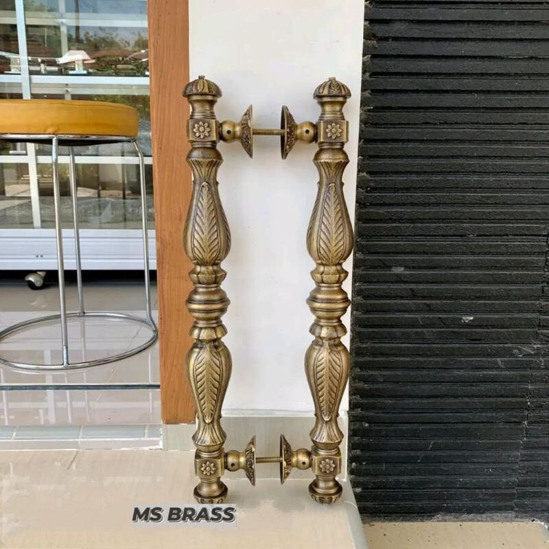 1 Pair 55cm Antique Leaf Main entry brass door handle / Brass door pull