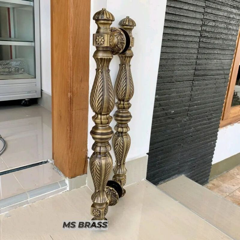 1 Pair 55cm Antique Leaf Main entry brass door handle / Brass door pull