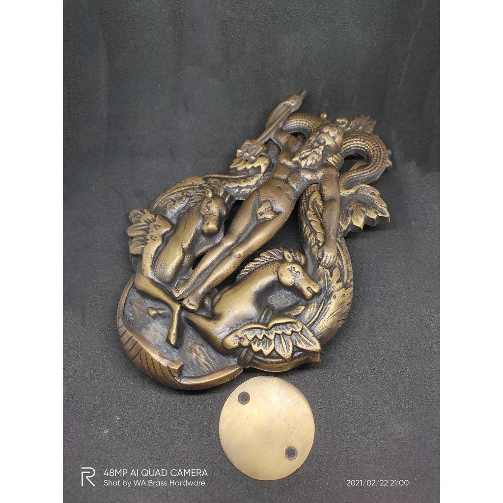VINTAGE Poseidon Door Knocker Detailed ANTIQUE Solid Brass / Brass Door Knocker