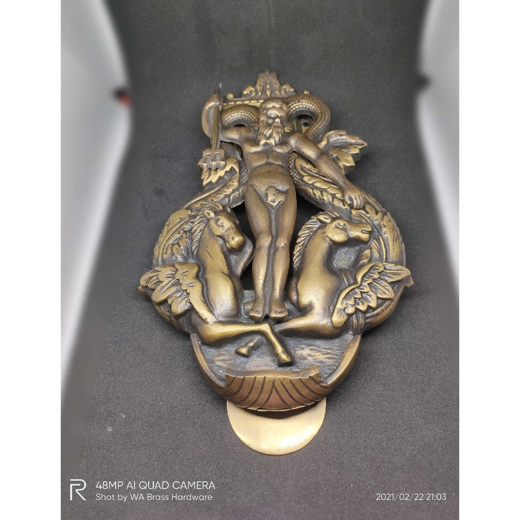 VINTAGE Poseidon Door Knocker Detailed ANTIQUE Solid Brass / Brass Door Knocker