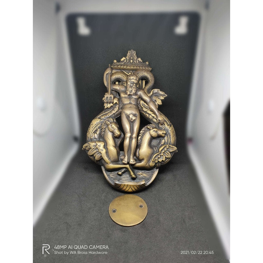 VINTAGE Poseidon Door Knocker Detailed ANTIQUE Solid Brass / Brass Door Knocker