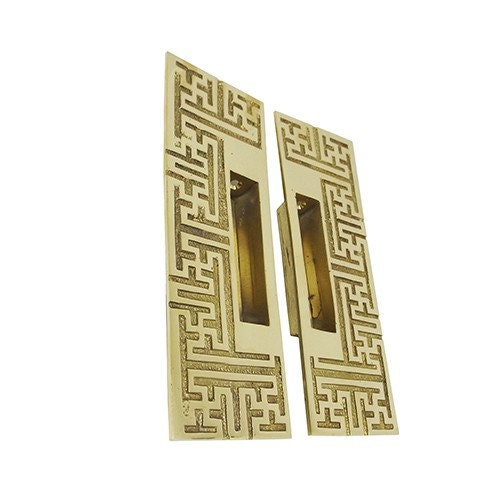 2 pcs Solid Brass Chinese Carved Pull Sliding Door Cabinet Brass Knob Handle | Sliding door handle | sliding door pull | Brass door pull