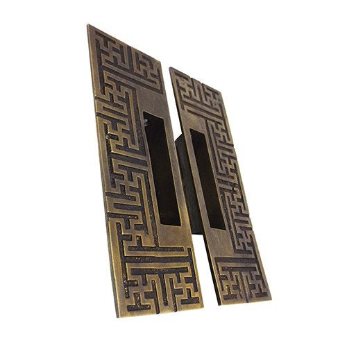 2 pcs Solid Brass Chinese Carved Pull Sliding Door Cabinet Brass Knob Handle | Sliding door handle | sliding door pull | Brass door pull