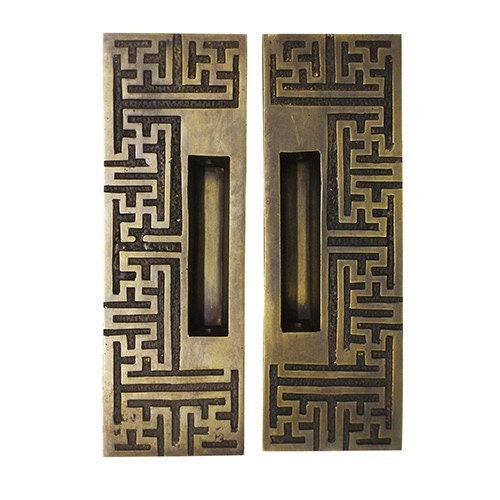 2 pcs Solid Brass Chinese Carved Pull Sliding Door Cabinet Brass Knob Handle | Sliding door handle | sliding door pull | Brass door pull