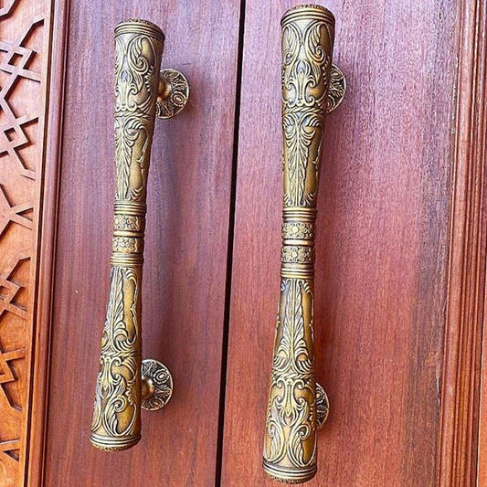 21.65" inches Pair Set Vintage Victorian Classic Detail Entry Door Handle Hardware Cabinet Brass Door Handle
