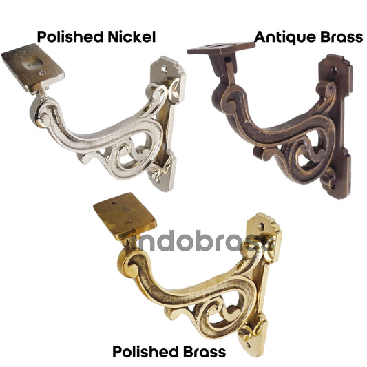 7" Stair Rail Bracket Antique Polished Brass Finishing Victorian Hand Rail Bracket Adjustable