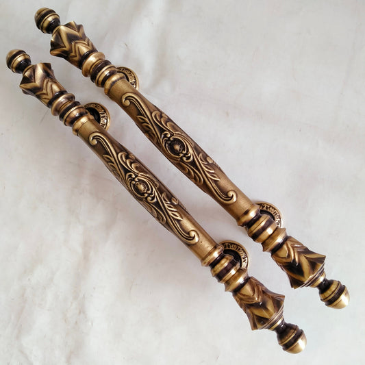 Pair Antique Main Entry Door Pull Handle Carved Pineapple Antique Solid Brass Home Decor | Brass door handle | Brass door pull