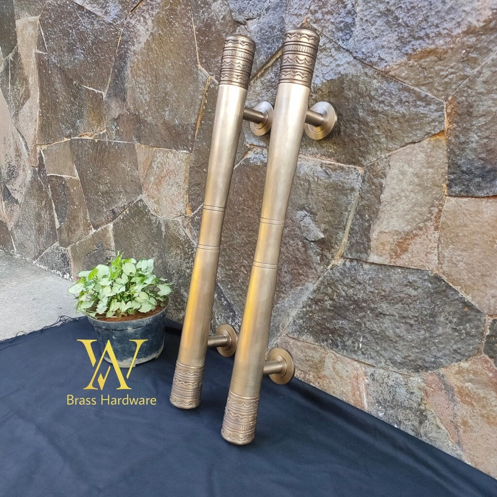 23.62" Inches Pair Solid Brass Retro Handle Classic Front Door Handle Pulls | Entry Front Door Brass Handle Pulls