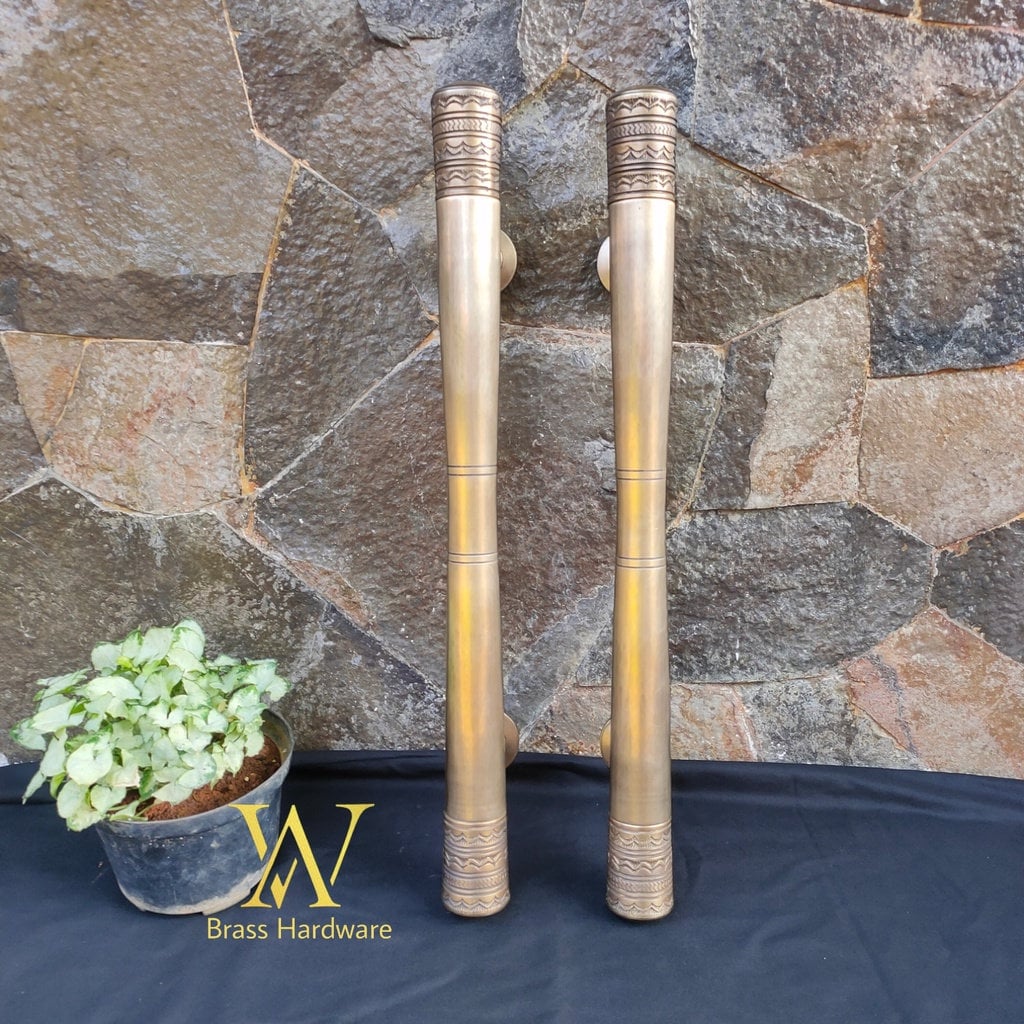 23.62" Inches Pair Solid Brass Retro Handle Classic Front Door Handle Pulls | Entry Front Door Brass Handle Pulls