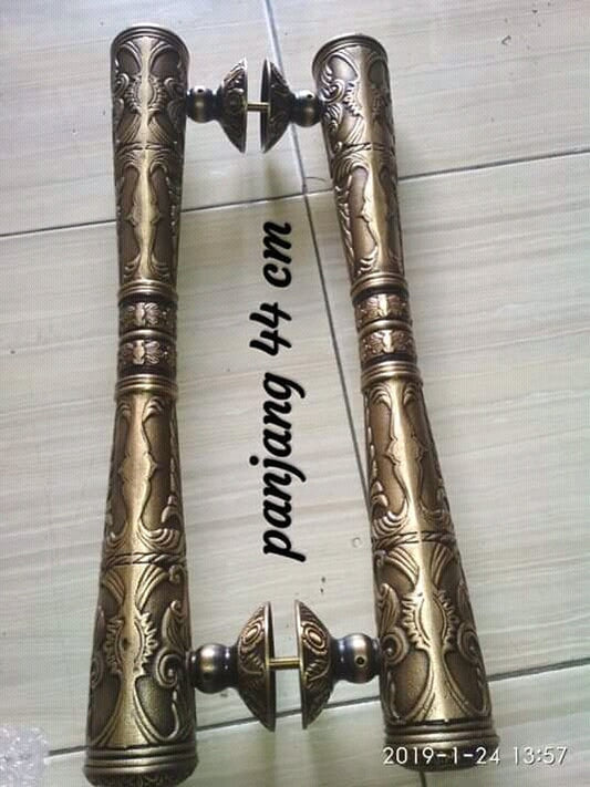17.32" inches Pair Set Vintage Victorian Classic Detail Entry Door Handle Hardware Cabinet Brass Door Handle