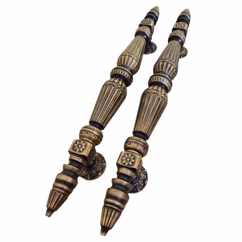 24" inches Pair Set Vintage Tower Main Entry Brass Door Handle - Brass Dool Pull