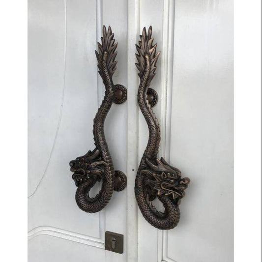 18.89" Inches Pair Vintage Dragon Aluminium Door Handle | Dragon Style Door Pull