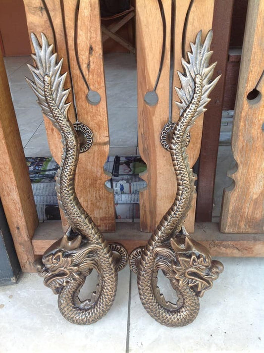 18.89" INCHES Pair Vintage Dragon Brass Door Handle | Dragon Brass Door Pull | Brass Door Handle
