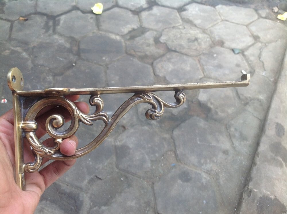 8.50" Lot of 2Pieces ANTIQUE SOLID BRASS Victorian Wall Shelf Bracket