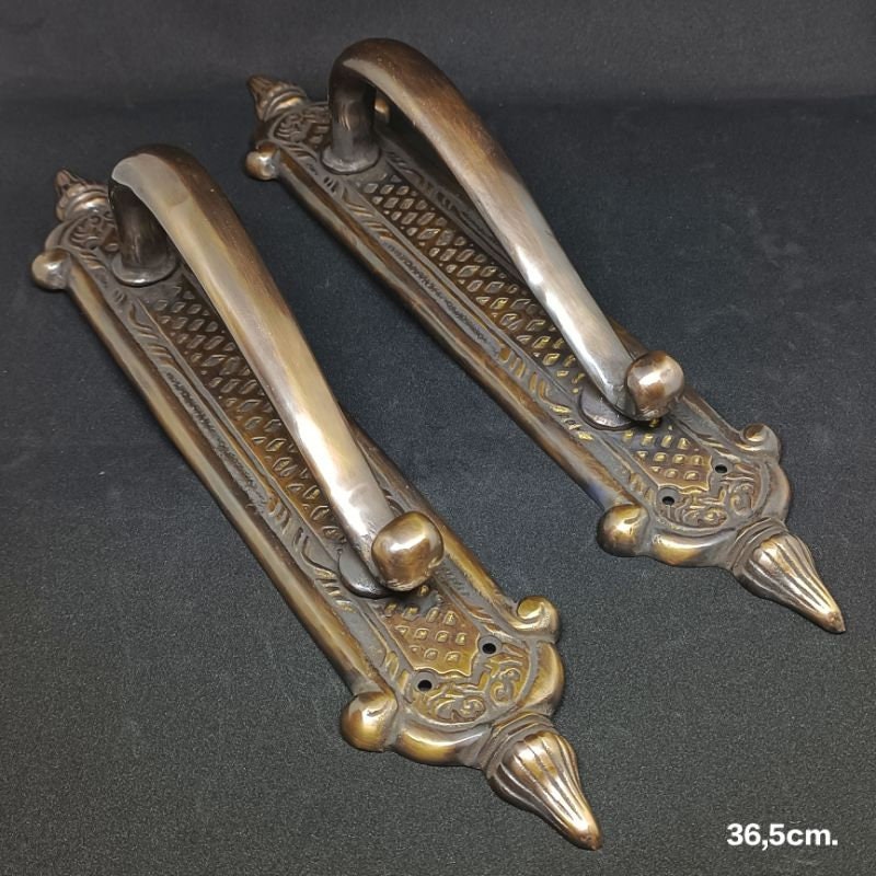 14 inches Lot of 2 pieces Carved solid brass door handle / Brass door pull Main entry brass door handle