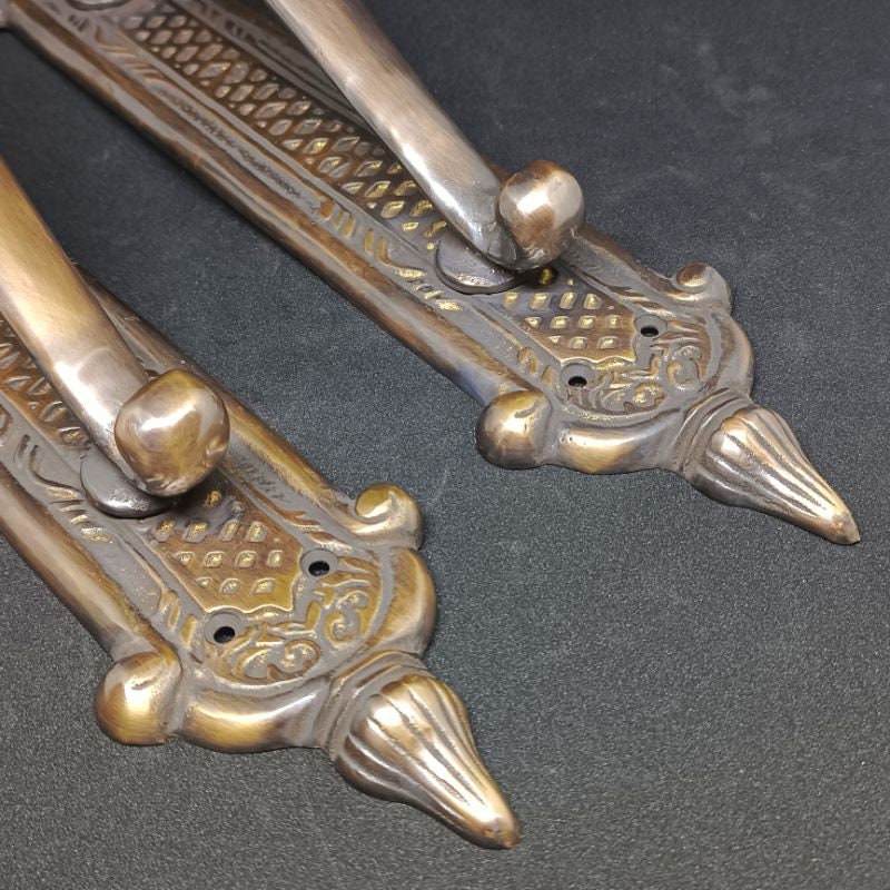 14 inches Lot of 2 pieces Carved solid brass door handle / Brass door pull Main entry brass door handle