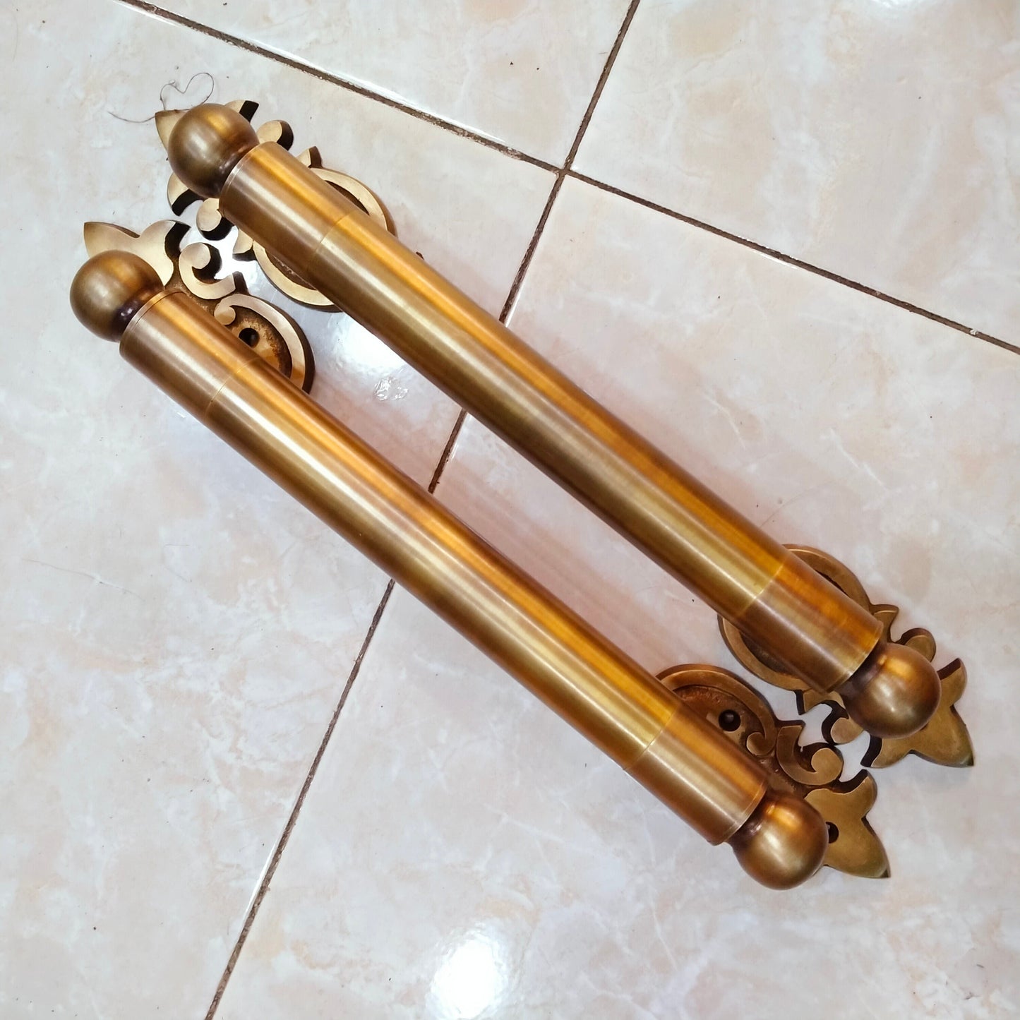 13.40" inches Set 2 pcs Vintage Western Retro Entry Door Handle Hardware Cabinet Brass Door Handle Pulls