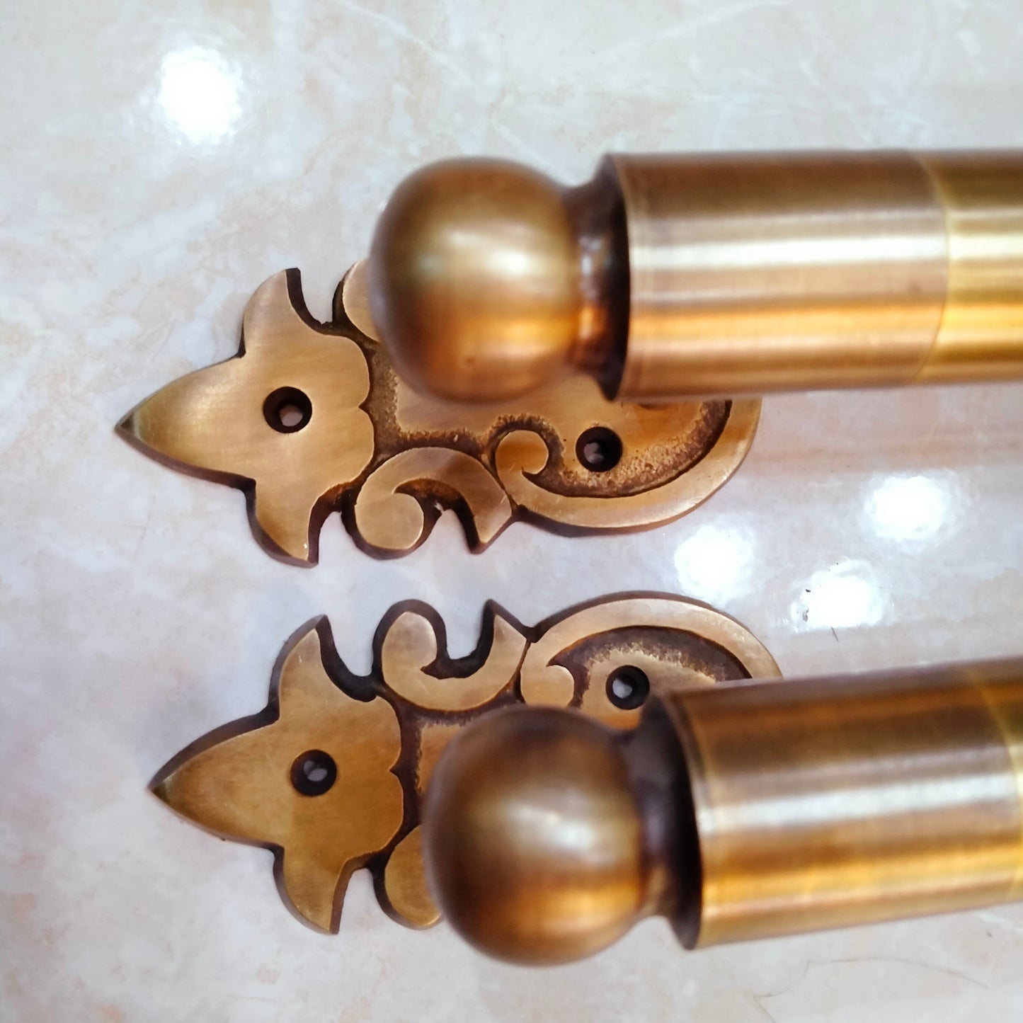 13.40" inches Set 2 pcs Vintage Western Retro Entry Door Handle Hardware Cabinet Brass Door Handle Pulls