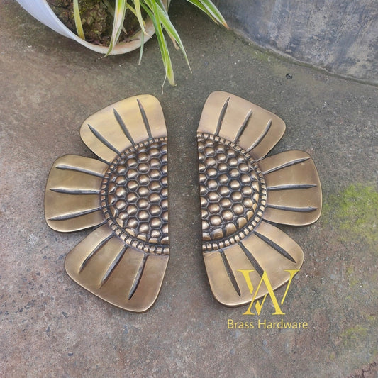 28cm Pair Set Vintage Sun Flower Motive Brass Door Handle - Brass Dool Pull - Big Door Pull