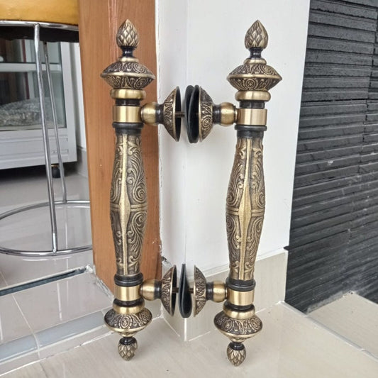 18" Inches Pair of Vintage Main Entry Door Pull Handle Oval Carved Antique Solid Brass Home Decor | Brass door handle | Brass door pull