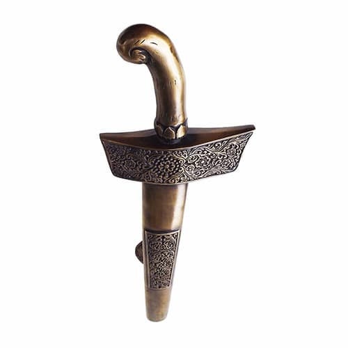 15" inches Set 2 pcs Vintage Old KERIS CARVED JAVA Dagger Weapon Entry Door Handle Hardware Cabinet Solid Brass Door Handle