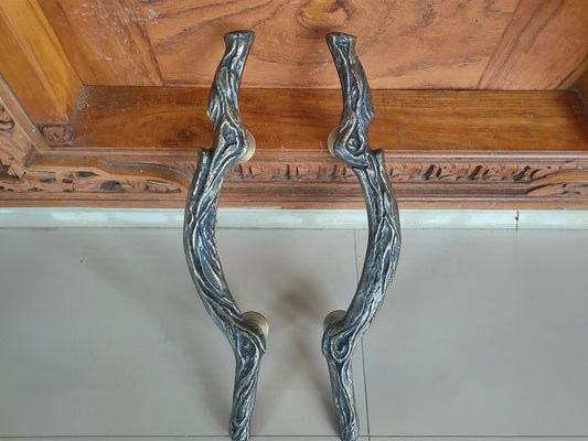 20" Inchi Pairs Main Entry Antique  Brass Door Handle Carved Wood Model / Door Pull Handles, Brass Door Pull