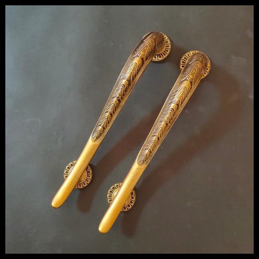 Set of Vintage Tusk Motive Main Entry Door Pull Handle Solid Brass Door Brass door pull