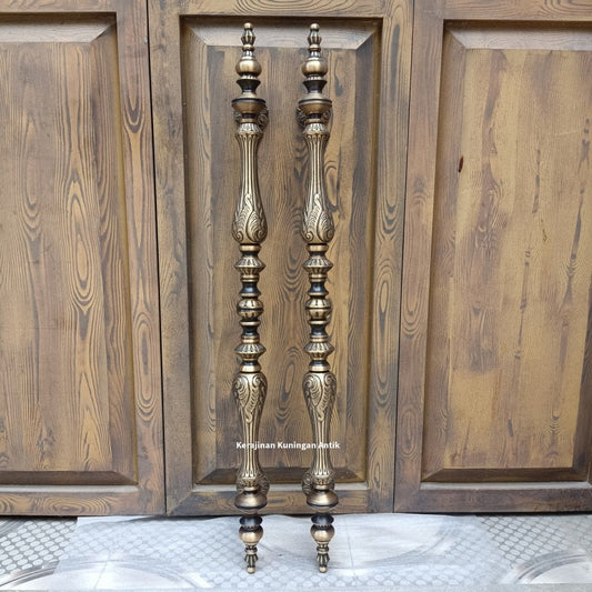 41" Inches Pair Very Long Pair main entry CARVED CROWN STYLE door pull handle for front door solid Brass With Express Shiping