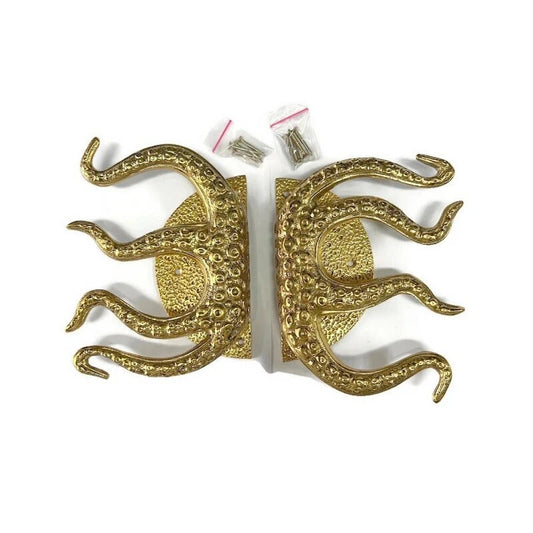 11" inches Pair Set OCTOPUS Solid Brass Main Entry Door Handle Hardware Cabinet Brass Door Handle