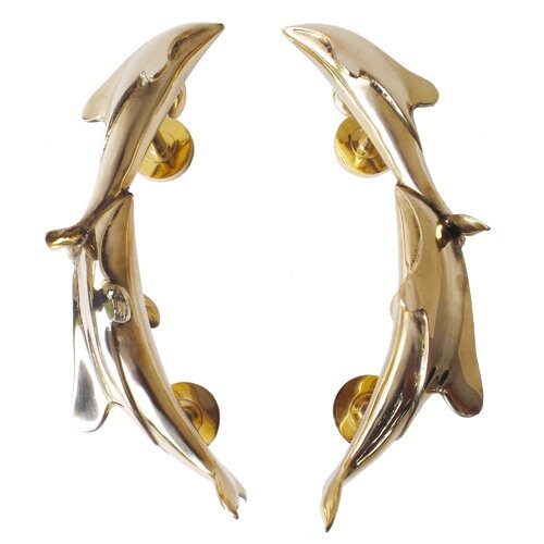 12" 1Pairs Dolphin Main entry Brass Door Handle Pull Handle Bathroom Cabinet Grab Pulls