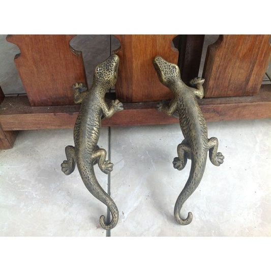 28cm Pair Antique Gecko Main Entry Brass Door handle | Brass door pull With Express Shiping
