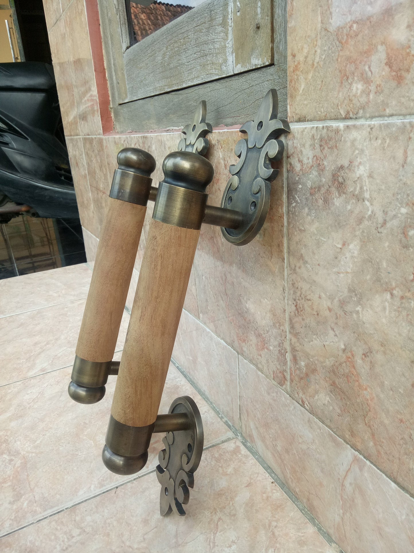16.53" inches Set 2 pcs Vintage Western Retro Wooden Entry Door Handle | Brass Door Handle With Express Shiping