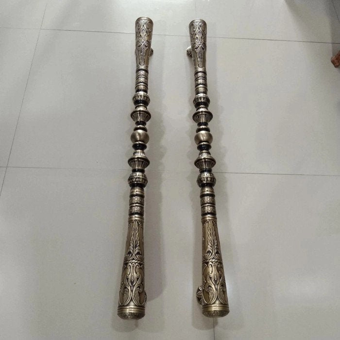 100cm Pair Very Long Pair main entry Carved GADA door pull handle for front door solid Brass | Brass door pull With Express Shiping