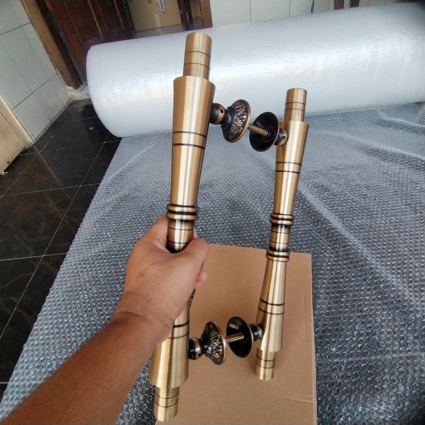 17.32" inches 44cm Pair Set Vintage Main Entry Bamboo Brass Door Handle - Brass Dool Pull With Express Shiping