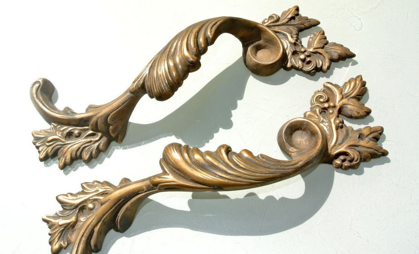 2 large french style 722 pulls handles solid 100% brass vintage style doors 11″ aged antique style 27 cm very heavy cast old look