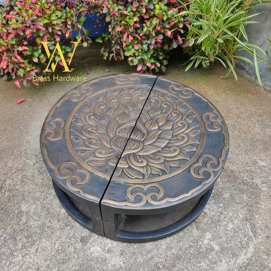 Set 2Pair / 4pcs Vintage Lotus Flowers Main Entry Brass Door Handle - Brass Dool Pull - Big Door Pull With Express shiping