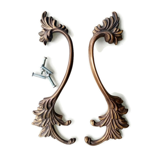 8"  Set Long Victorian pulls curly 20 cm long Solid Brass Kitchen Drawer old Style cabinet french inspired left right