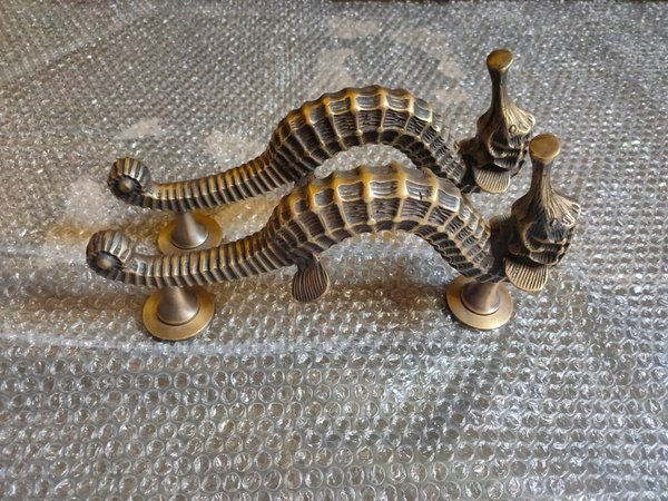 11.81" Two pieces Seahorse Main Entry solid brass door handle | Brass door pull With Express Shiping