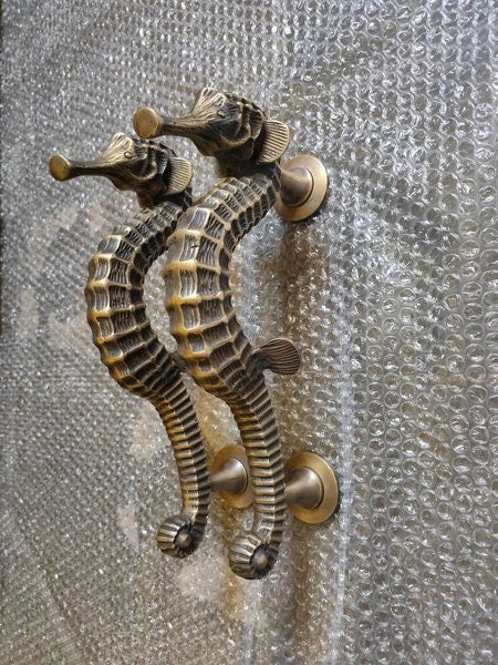 11.81" Two pieces Seahorse Main Entry solid brass door handle | Brass door pull With Express Shiping