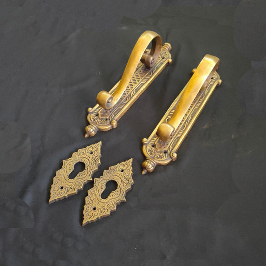 11.40"  French Antique Solid Brass Door Handle / Brass Door Pull Set keyholes With Express Shiping
